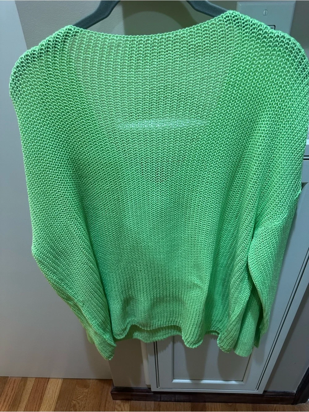 Vibrant Green Knit V-Neck Sweater with an 80’s Vibe
